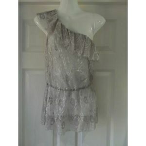 Topshop Lace One Shoulder Flounce Peplum Top Grey